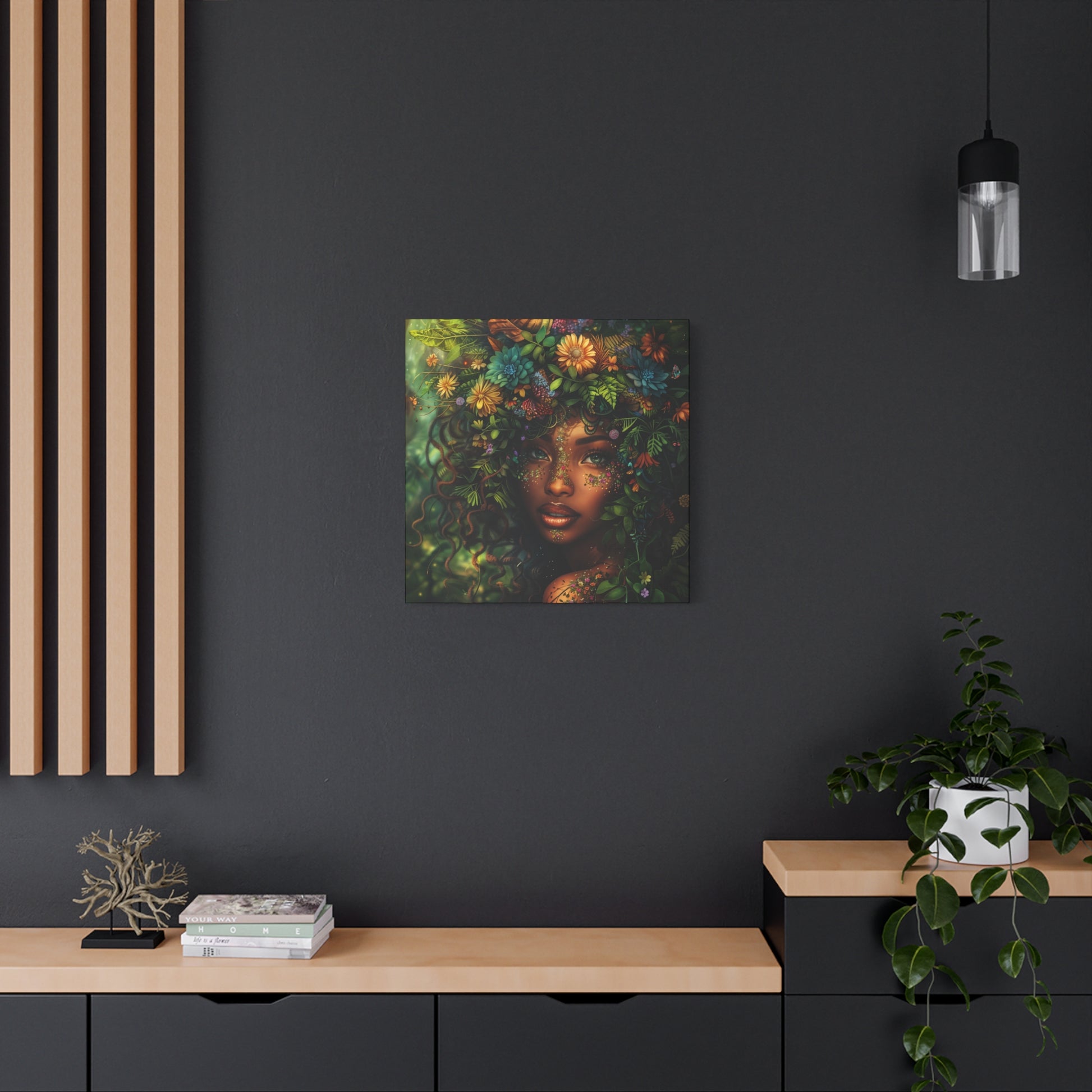 Mother Nature In Full Bloom Afrocentric Black Woman Fantasy Art Canvas Wall Print - Xtreme Shopper