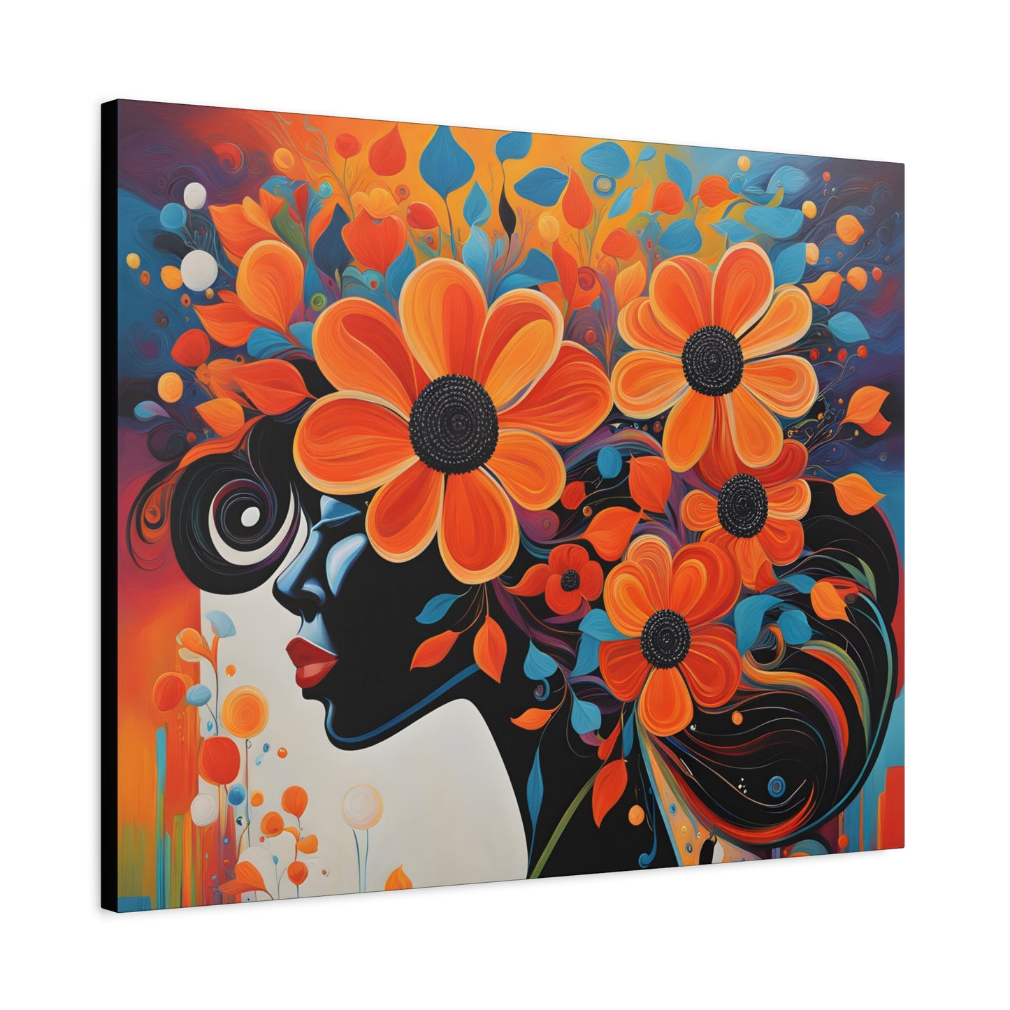 Flowery Thoughts Black Woman Art Canvas Wall Print