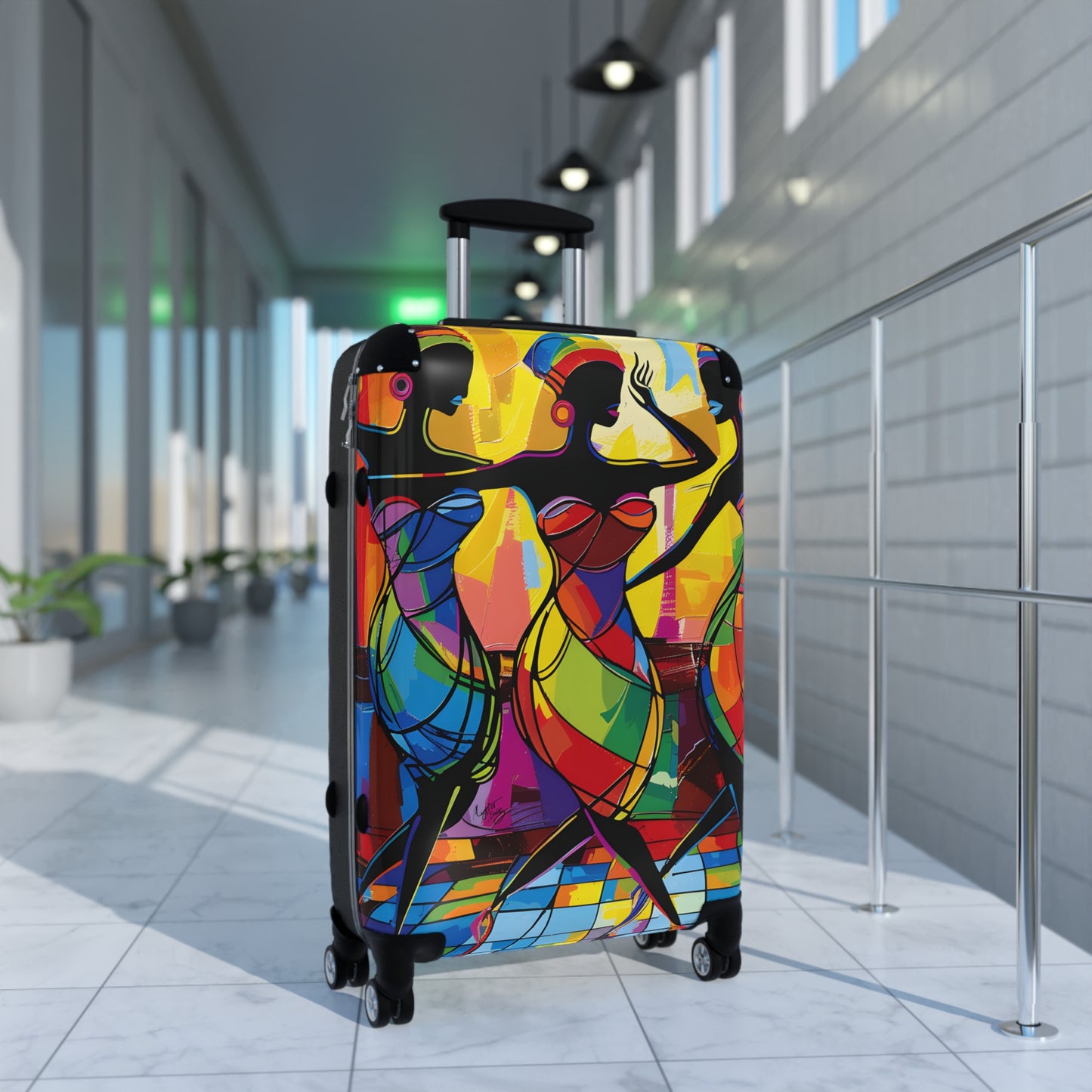 Club Trio Black Woman Art Hardshell Hardside Lockable Spinner Suitcase Luggage