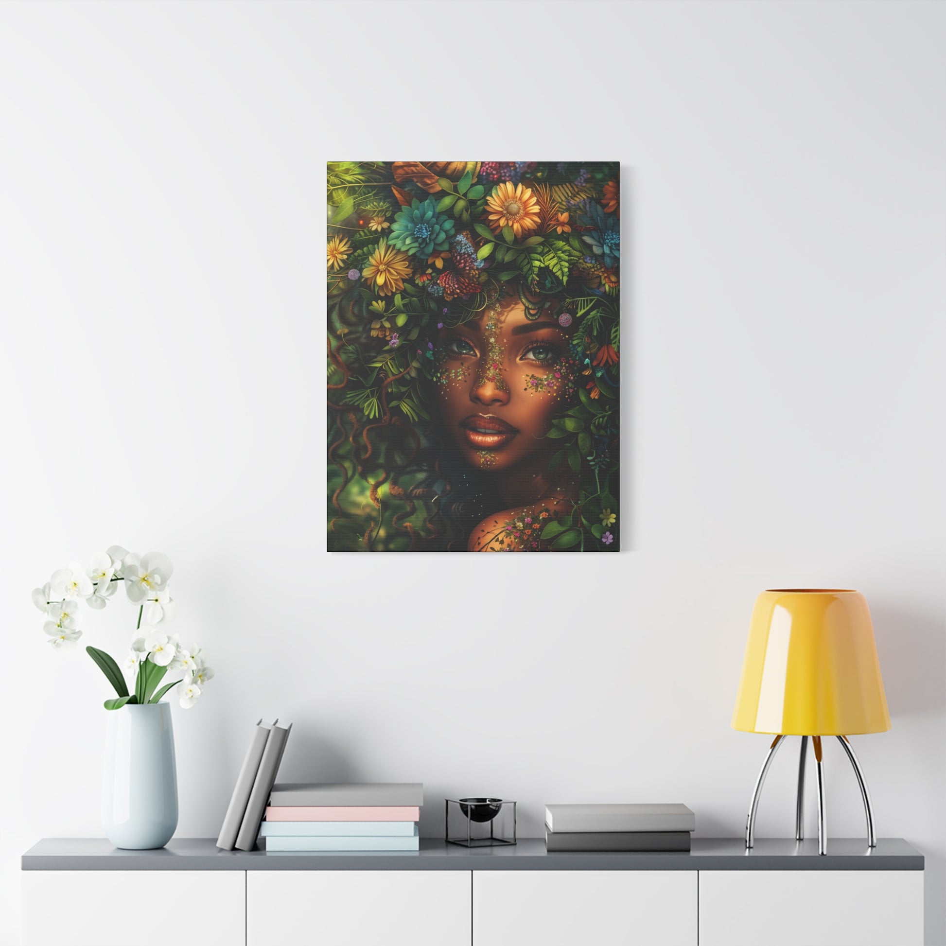 Mother Nature In Full Bloom Afrocentric Black Woman Fantasy Art Canvas Wall Print - Xtreme Shopper