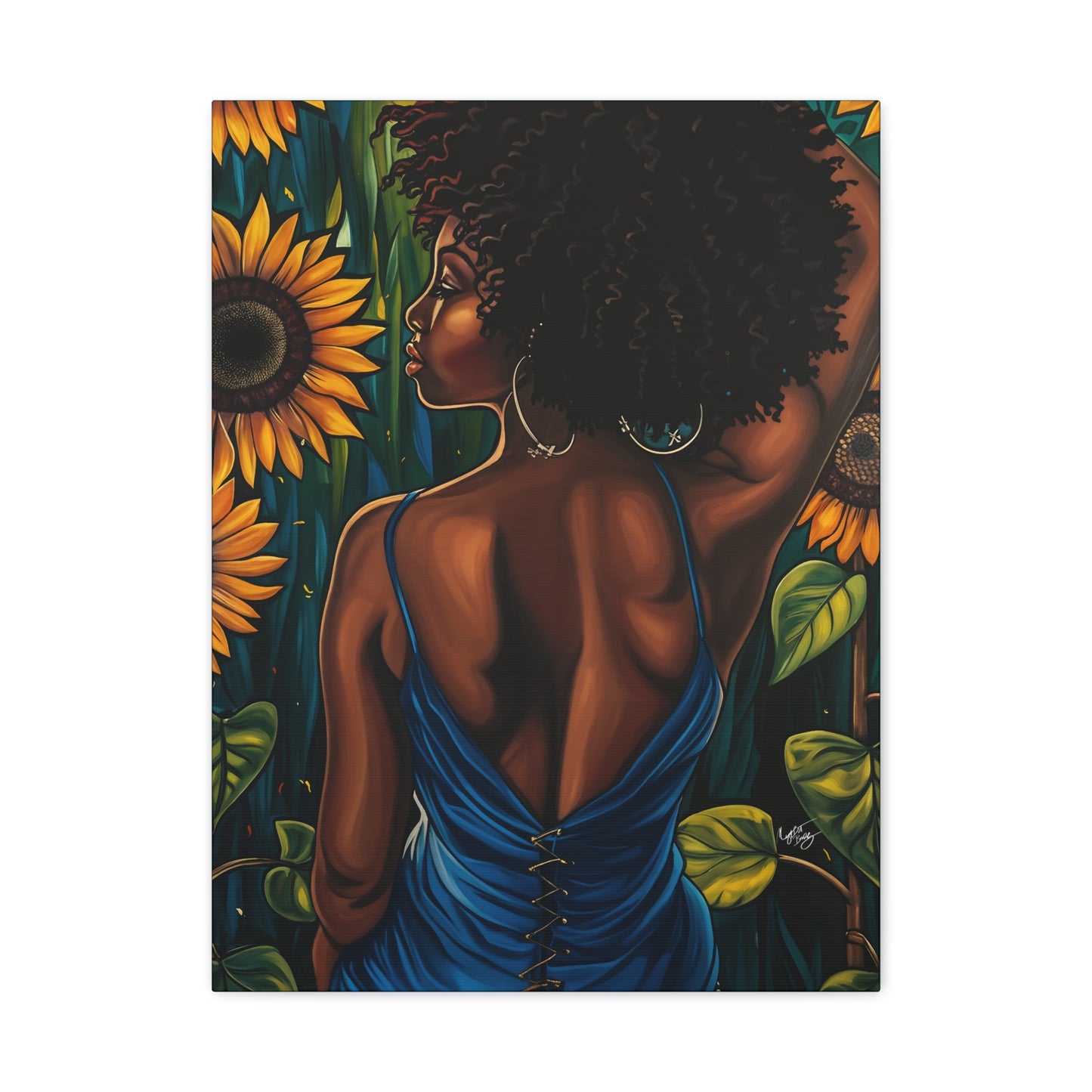 In The Garden Afrocentric Black Woman Art Canvas Wall Print