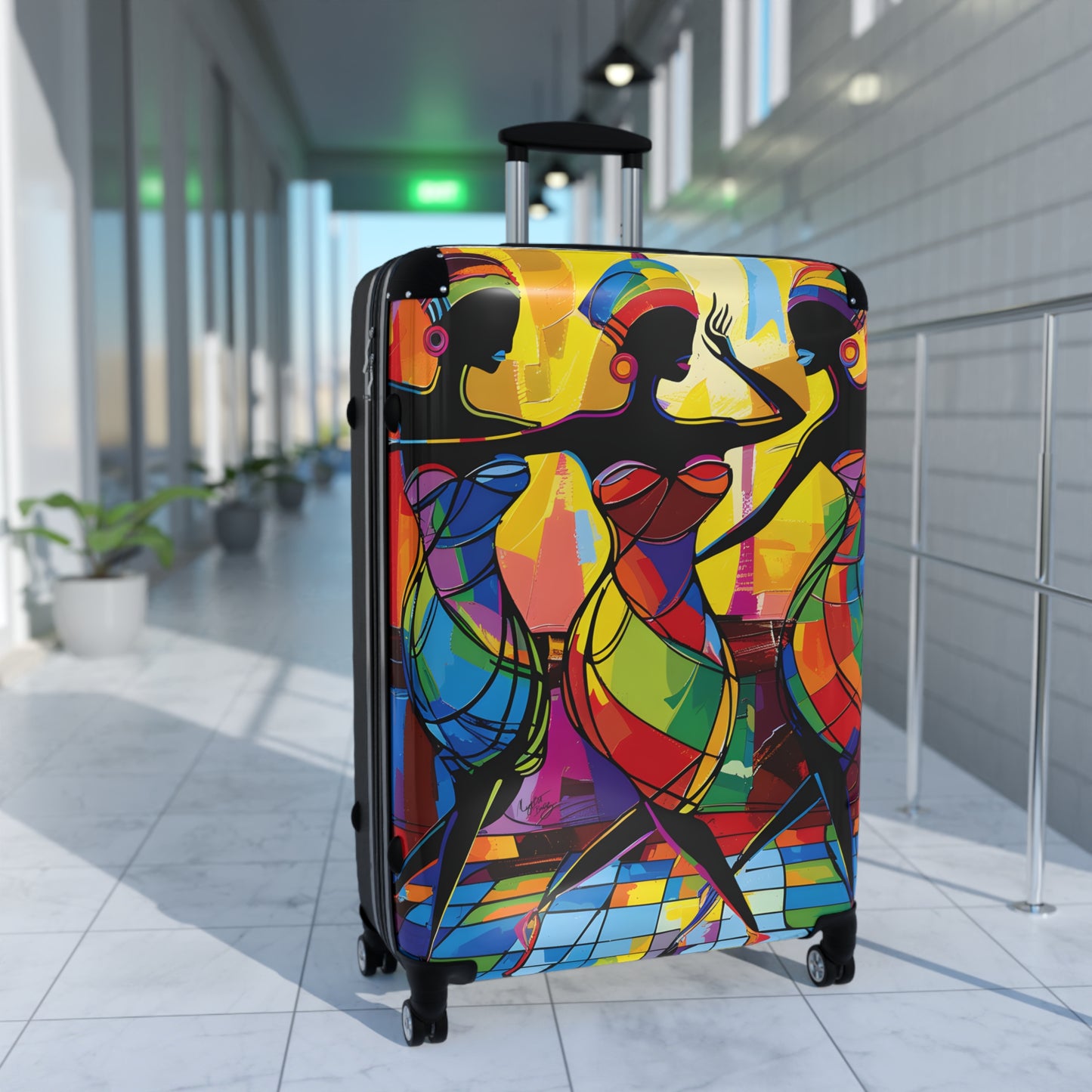 Club Trio Black Woman Art Hardshell Hardside Lockable Spinner Suitcase Luggage
