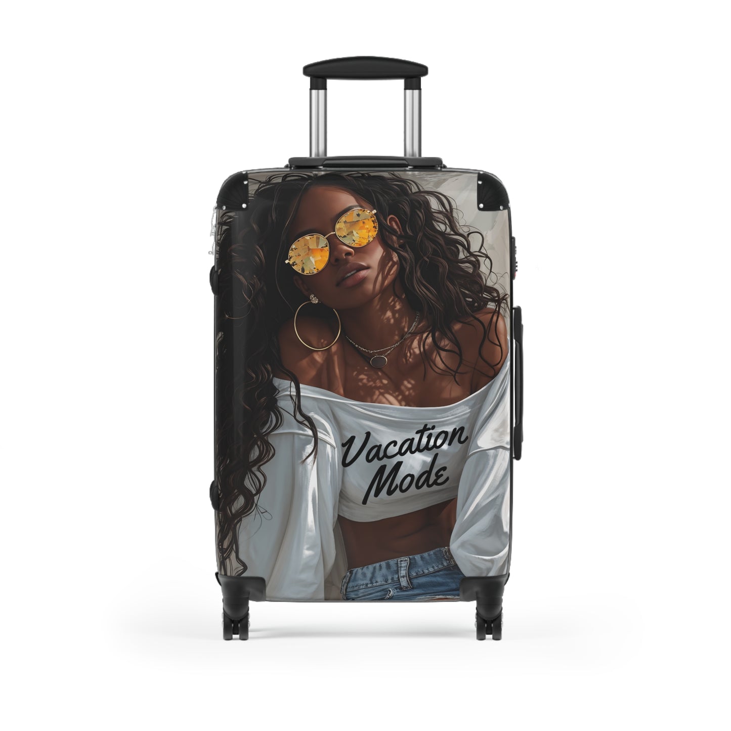 Vacation Mode Black Woman Art Hardshell Hardside Lockable Spinner Suitcase Luggage