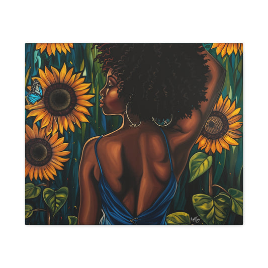 In The Garden Afrocentric Black Woman Art Canvas Wall Print