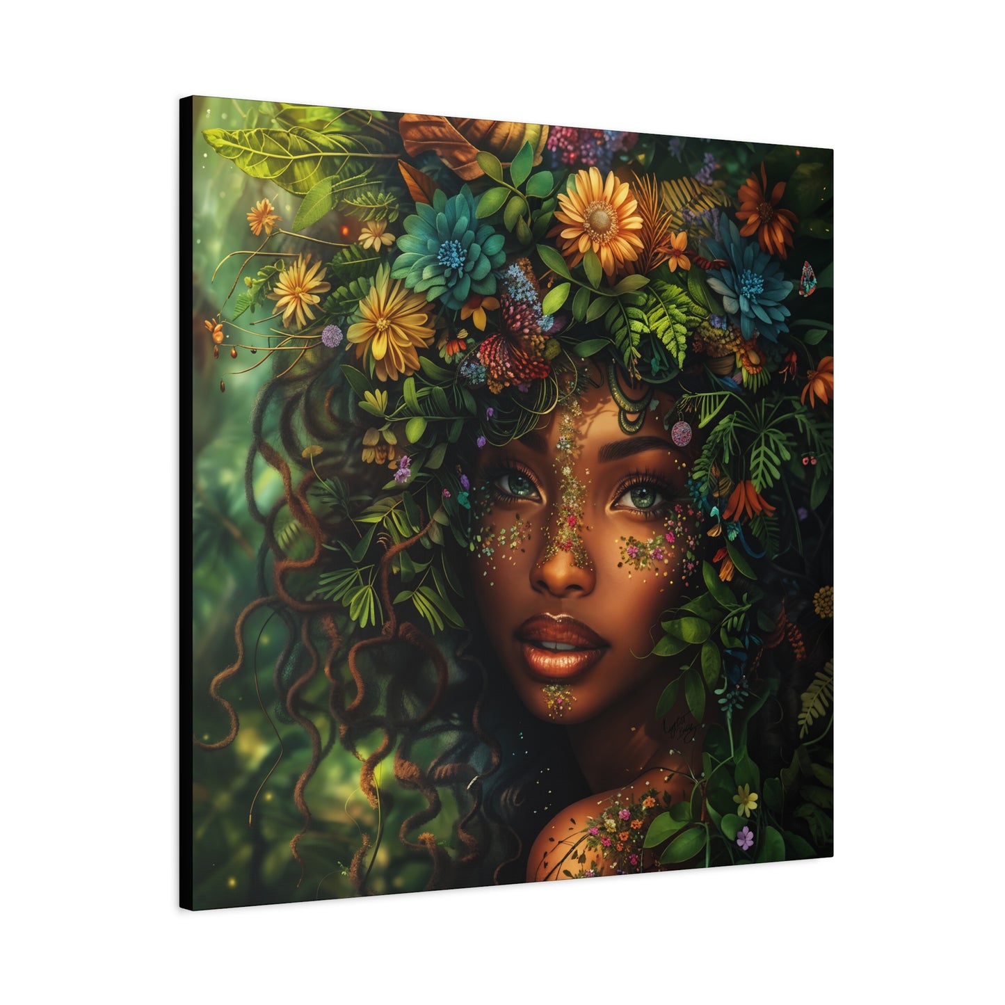 Mother Nature In Full Bloom Afrocentric Black Woman Fantasy Art Canvas Wall Print - Xtreme Shopper