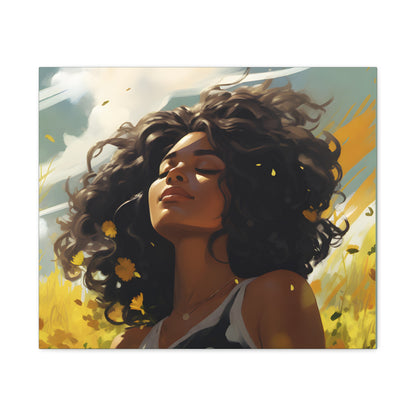 Stop And Smell The Flowers Afrocentric Black Woman Inspirational Message Artwork Canvas Wall Print