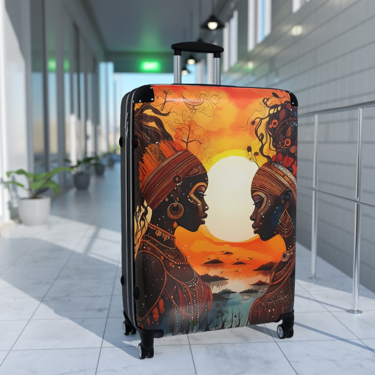 Sisters At Sunrise Black Art Hardshell Hardside Lockable Spinner Suitcase