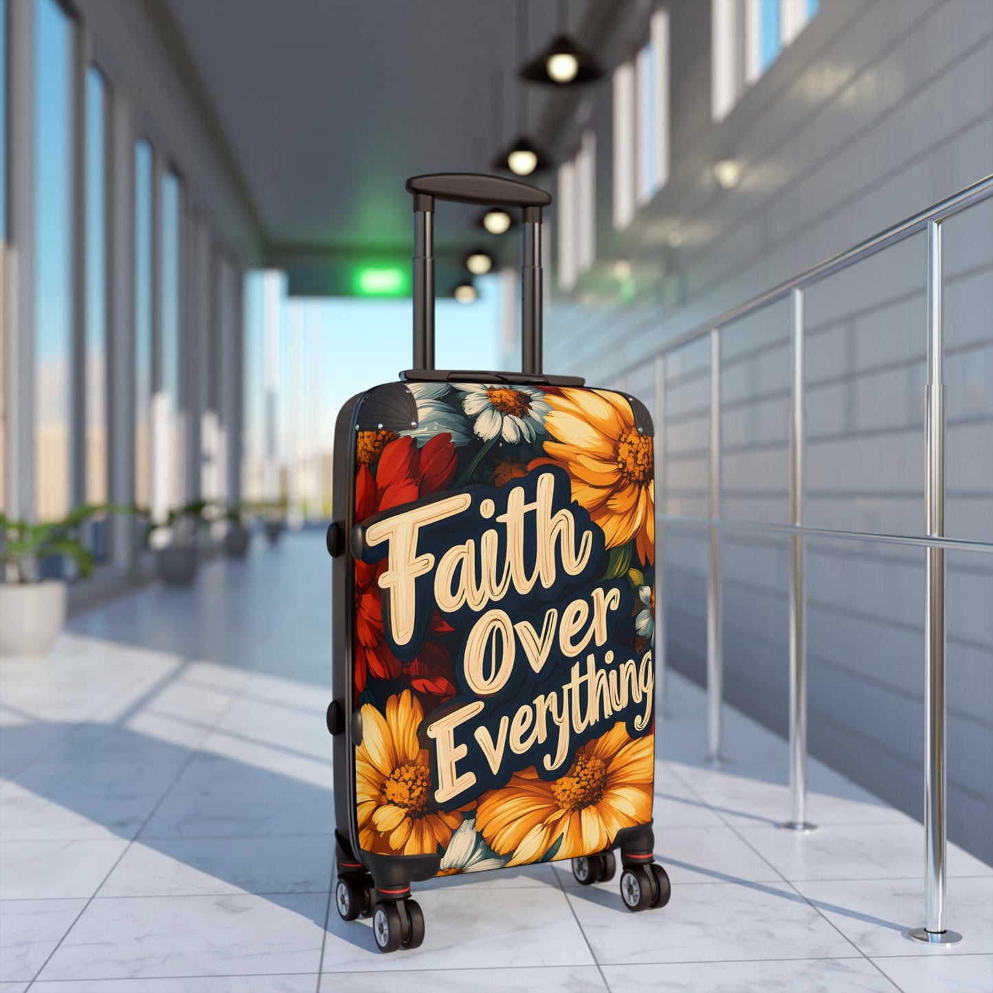 Faith Over Everything Spiritual Floral Art Hardshell Hardside Lockable Spinner Suitcase Luggage