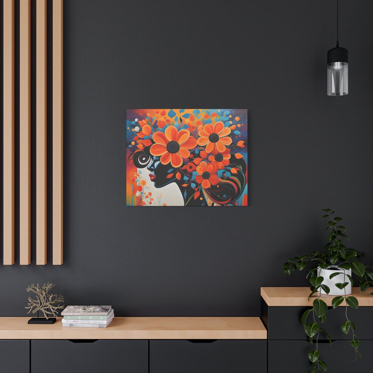 Flowery Thoughts Black Woman Art Canvas Wall Print