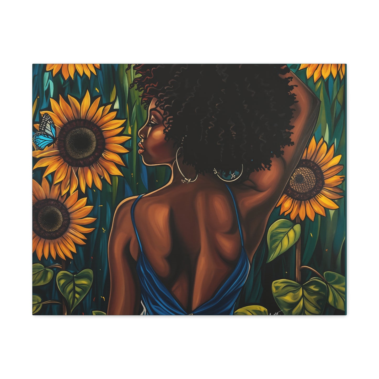In The Garden Afrocentric Black Woman Art Canvas Wall Print