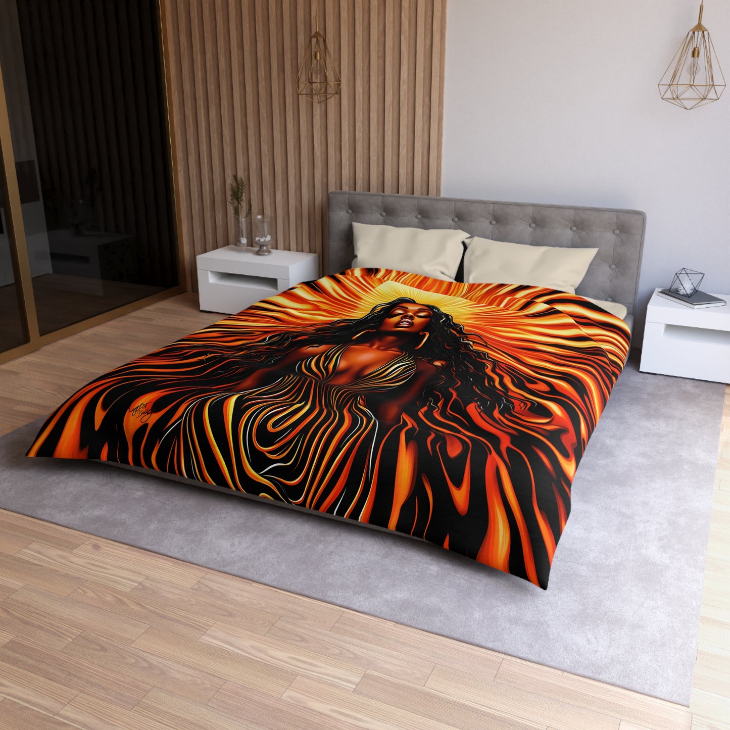 Beautiful Sunrising Black Woman Abstract Art Microfiber Duvet Cover