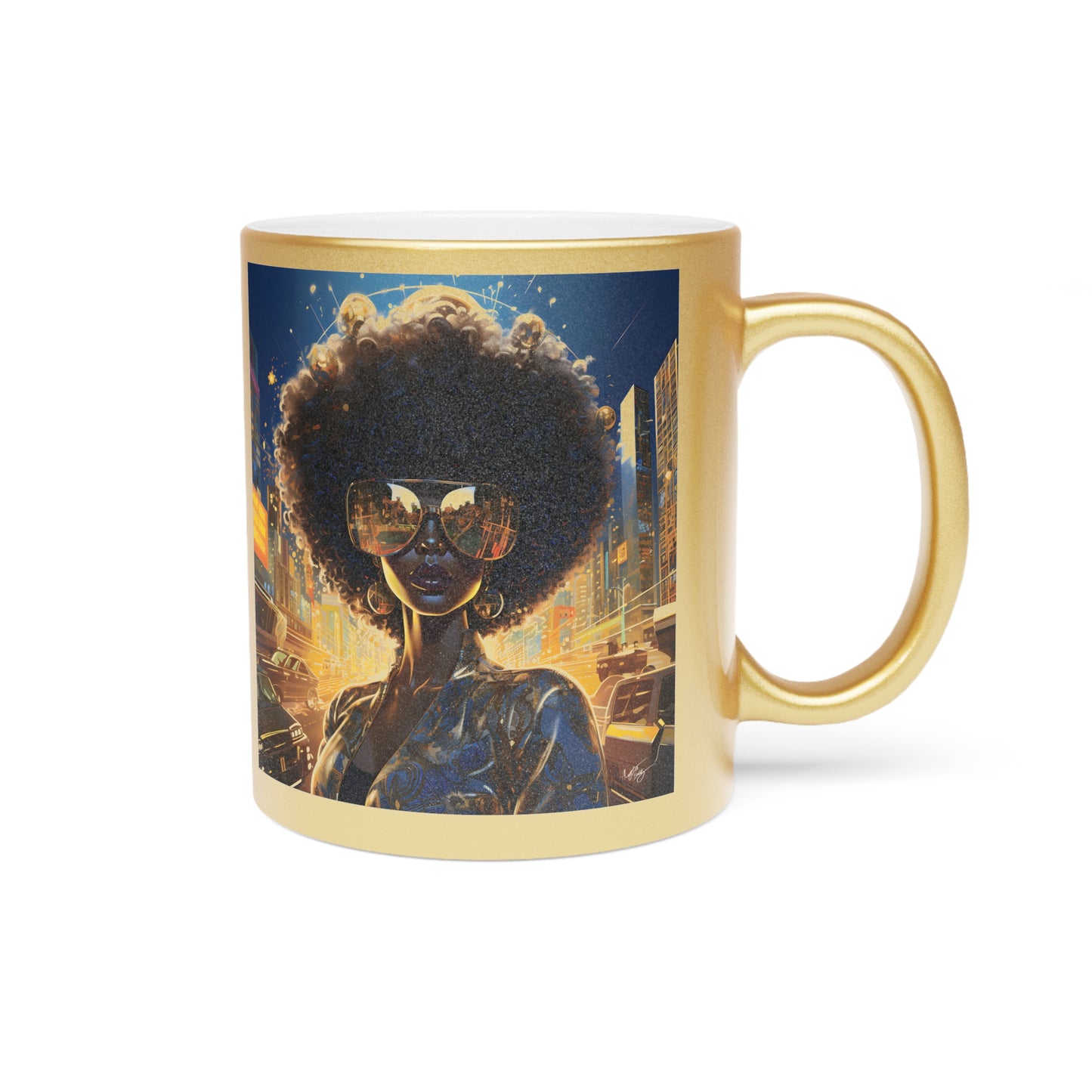 Yeah I'm Fly Afrocentric Black Woman Art Gold Metallic Coffee Mug