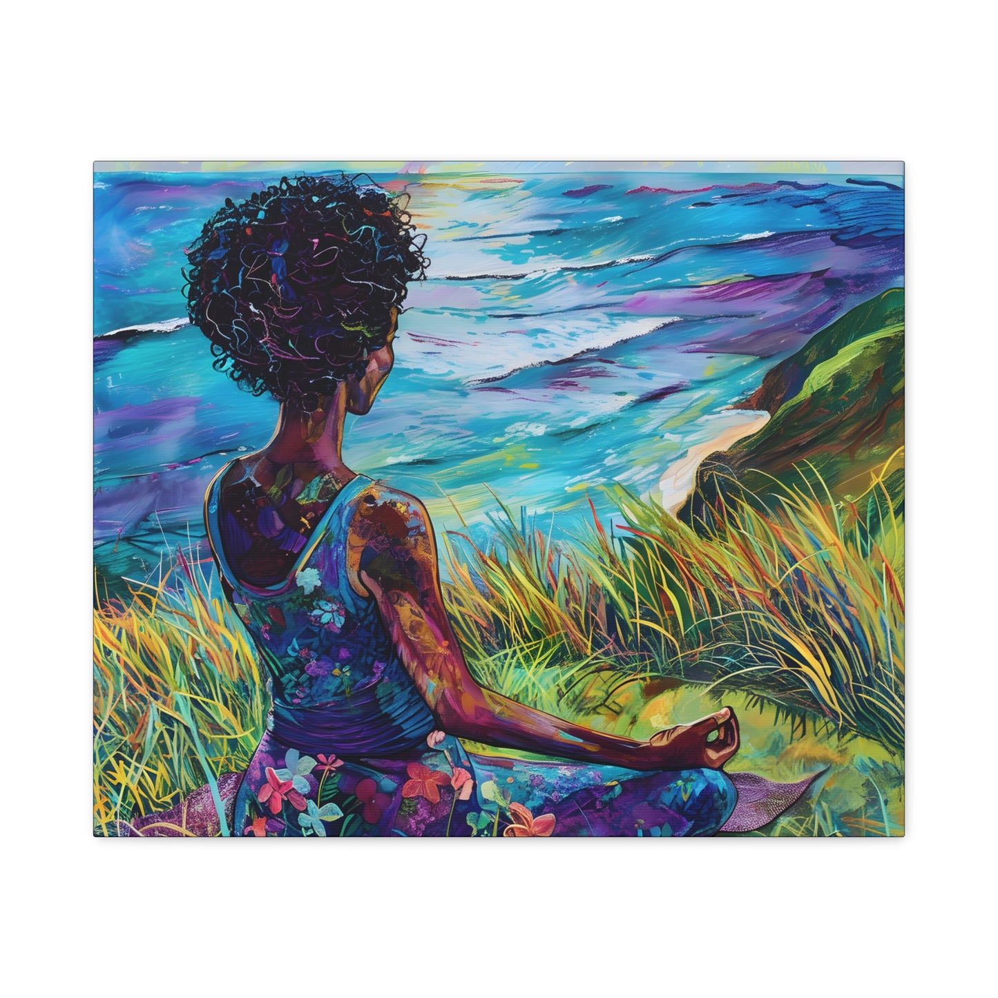 There's Peace By The Sea Afrocentric Black Woman Art Canvas Wall Print