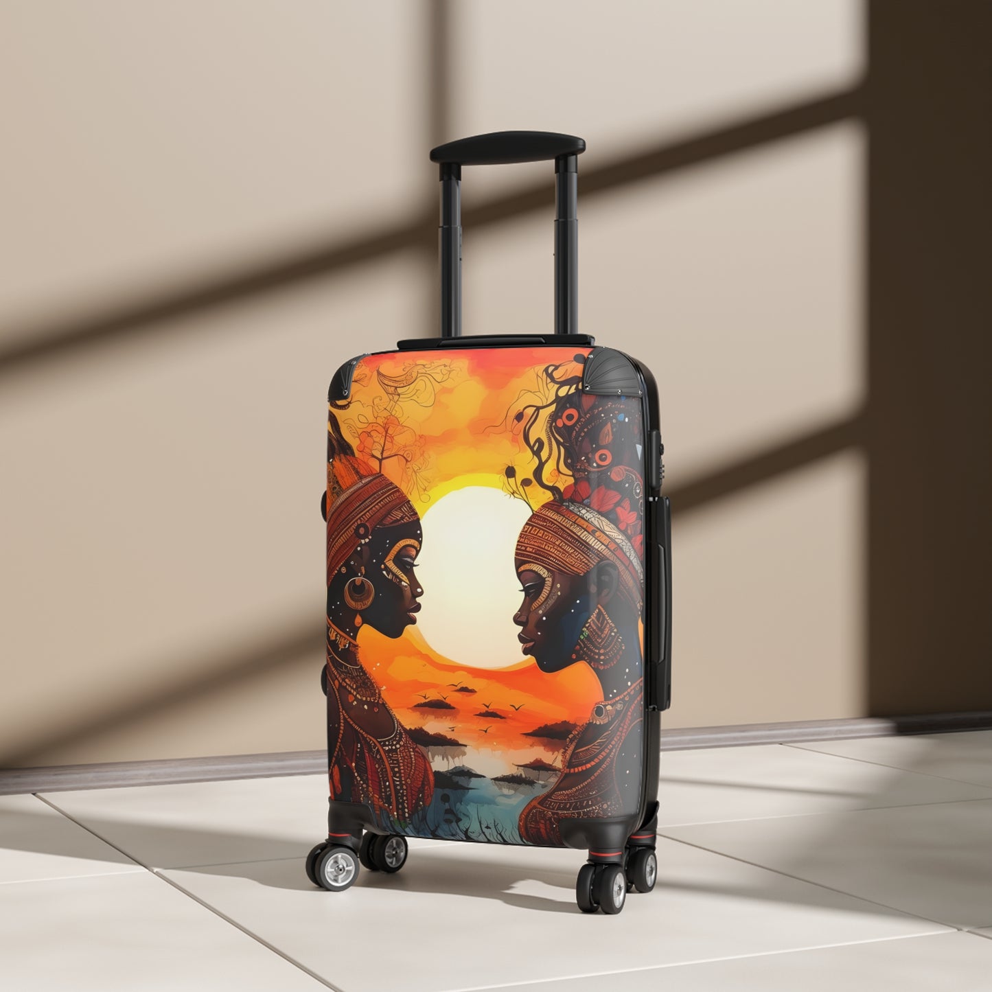 Sisters At Sunrise Black Art Hardshell Hardside Lockable Spinner Suitcase