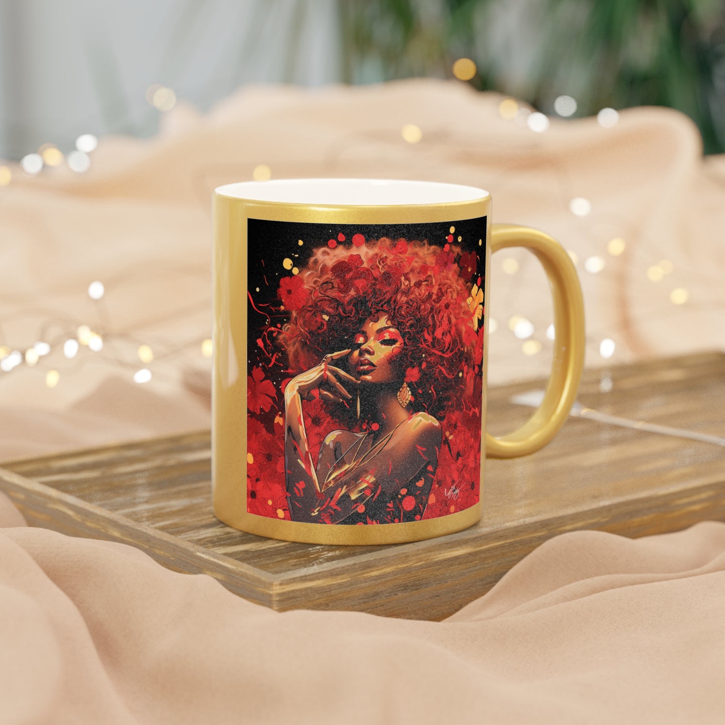 There Will Be Flowers Black Woman Abstract Art Gold Metallic Coffee Mug