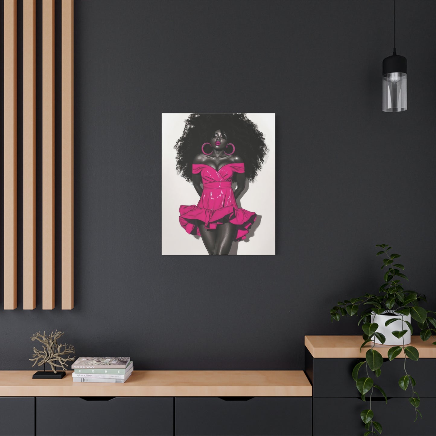 Pink Is My Color Black Woman Art Canvas Wall Print
