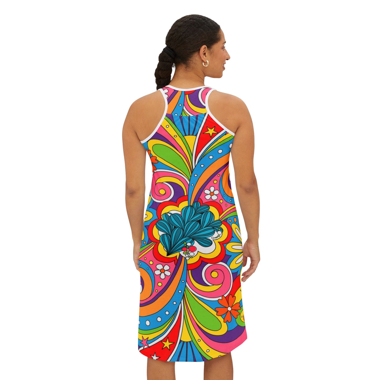 It's Groovy Vibrant Abstract Psychedelic Print Comfort Stretch Racerback Dress
