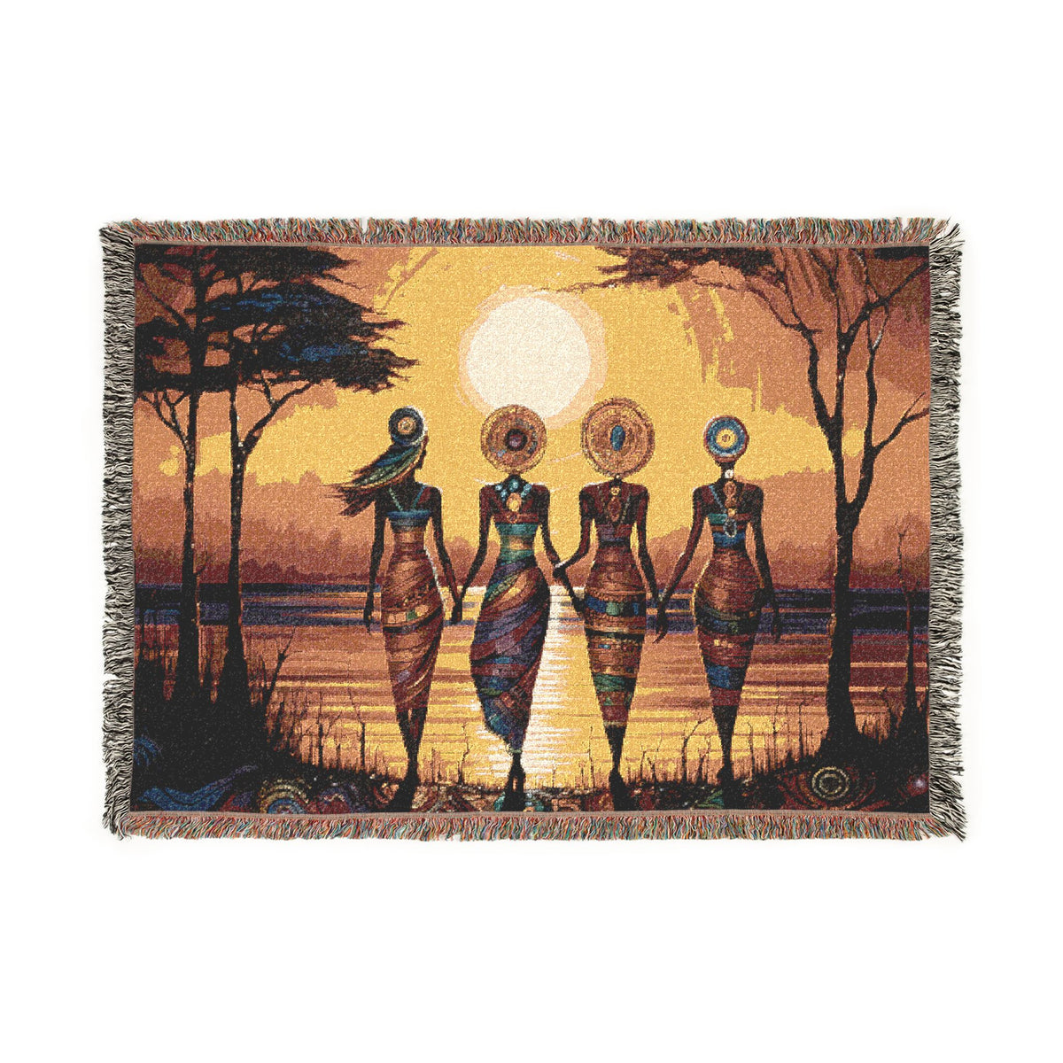 All Together Now Black Woman Art Woven Throw Blanket