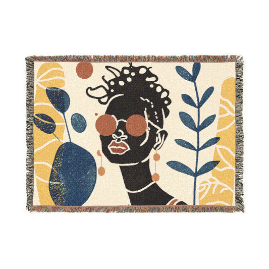Abstract Chillin' Afrocentric Black Woman Abstract Art Woven Throw Blanket