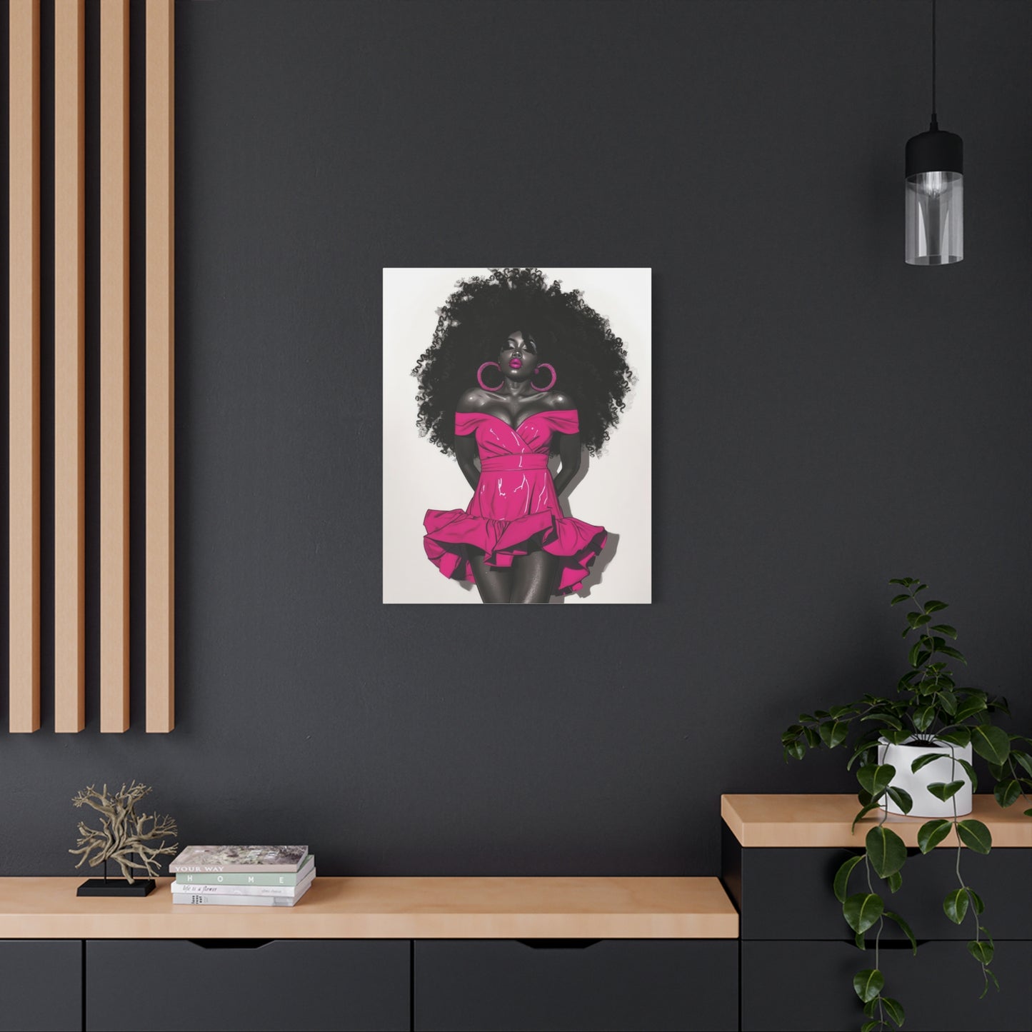 Pink Is My Color Black Woman Art Canvas Wall Print