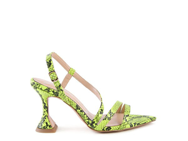 Trendy Snake Print Vegan Leather Low Heel Party Sandals - Xtreme Shopper