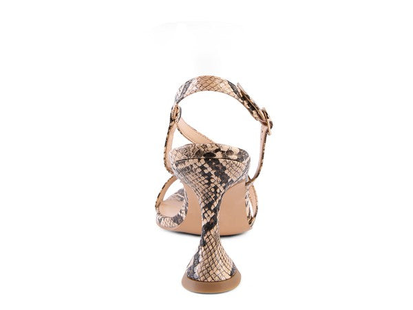 Trendy Snake Print Vegan Leather Low Heel Party Sandals - Xtreme Shopper
