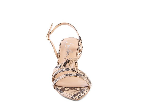 Trendy Snake Print Vegan Leather Low Heel Party Sandals - Xtreme Shopper