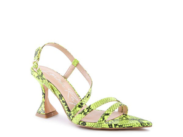 Trendy Snake Print Vegan Leather Low Heel Party Sandals - Xtreme Shopper