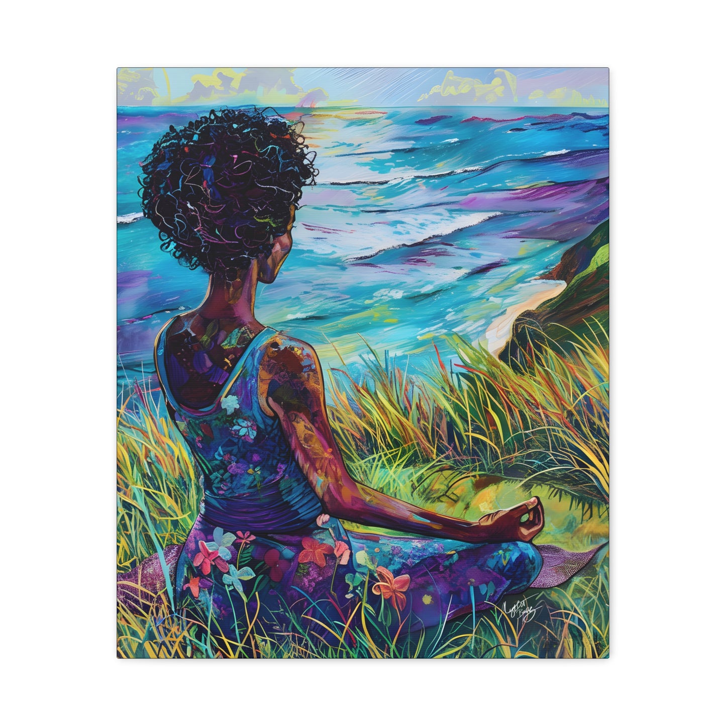 There's Peace By The Sea Afrocentric Black Woman Art Canvas Wall Print