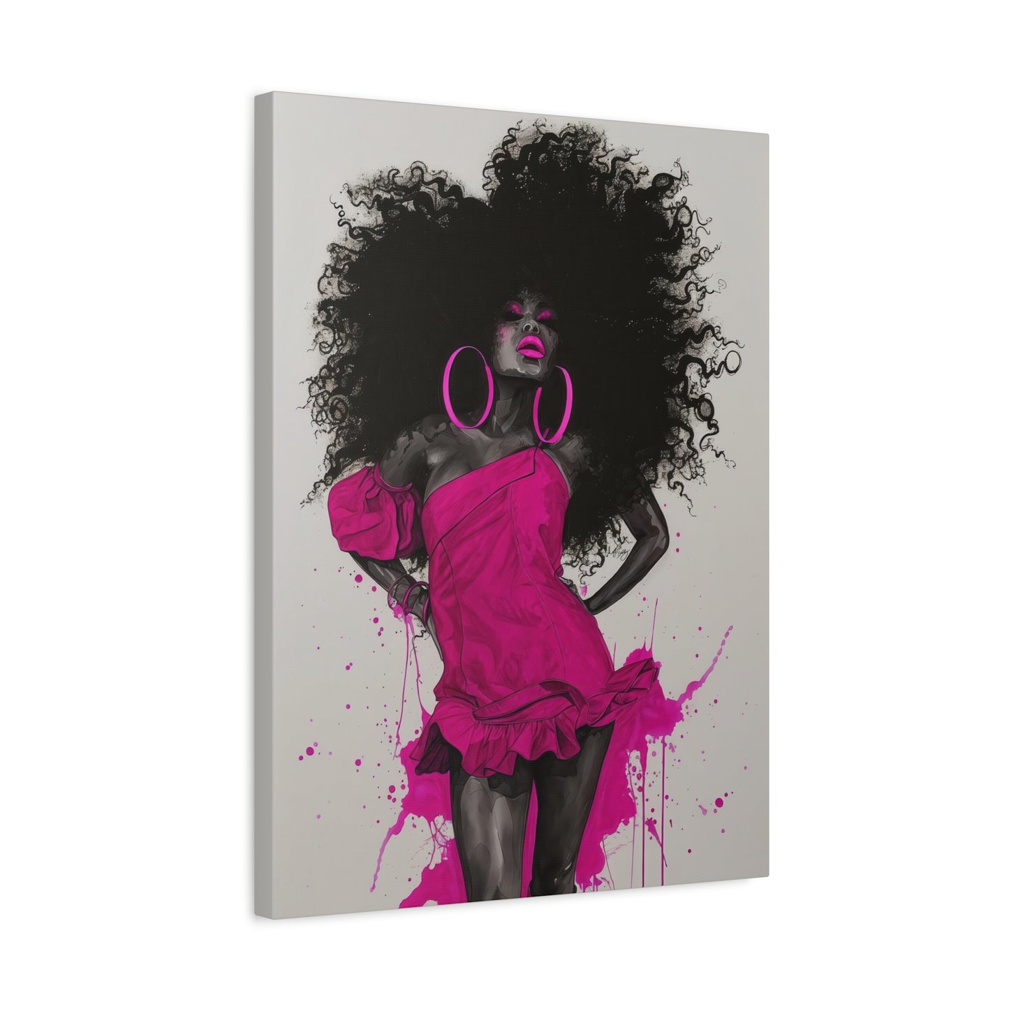 Model Perfect In Pink — Afrocentric Inspirational Black Woman Canvas Wall Art