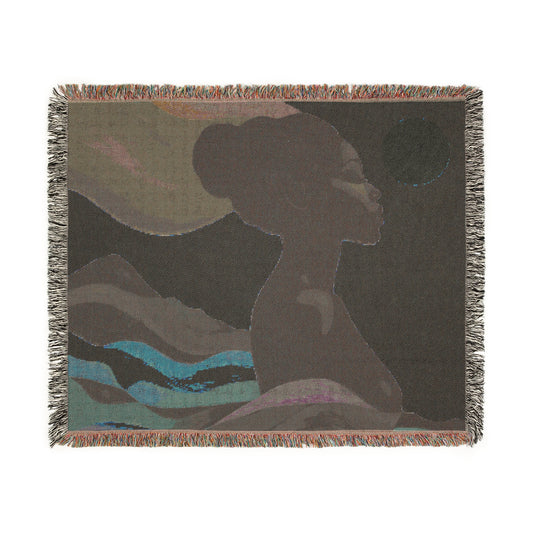 The Rising Sun Afrocentric Black Woman Abstract Art Woven Throw Blanket