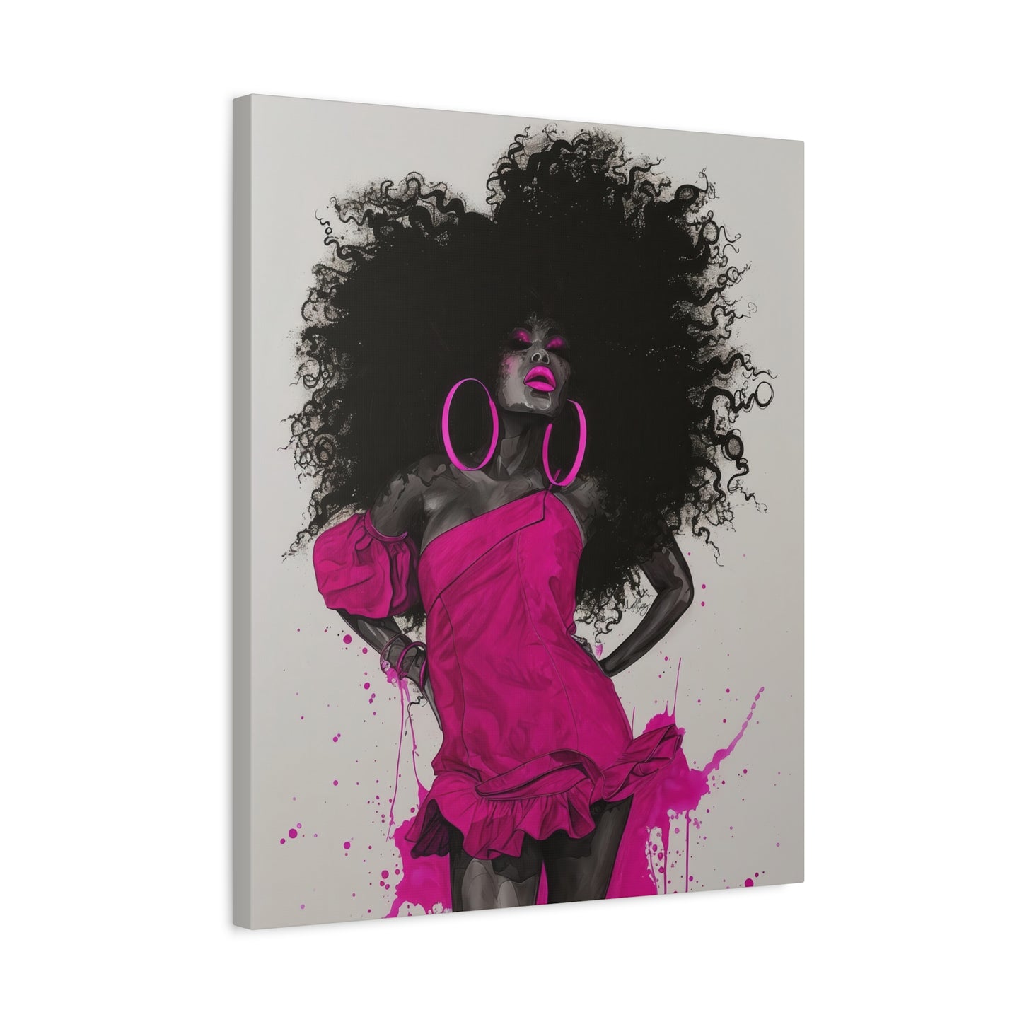 Model Perfect In Pink — Afrocentric Inspirational Black Woman Canvas Wall Art