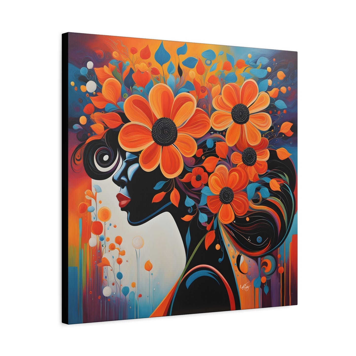 Flowery Thoughts Black Woman Art Canvas Wall Print