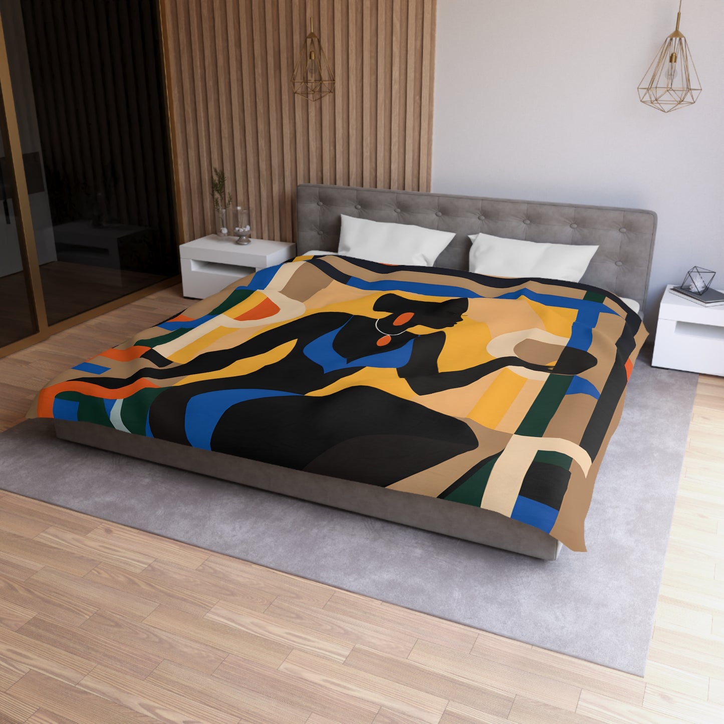 Rising Sun Black Woman Abstract Art Microfiber Duvet Cover