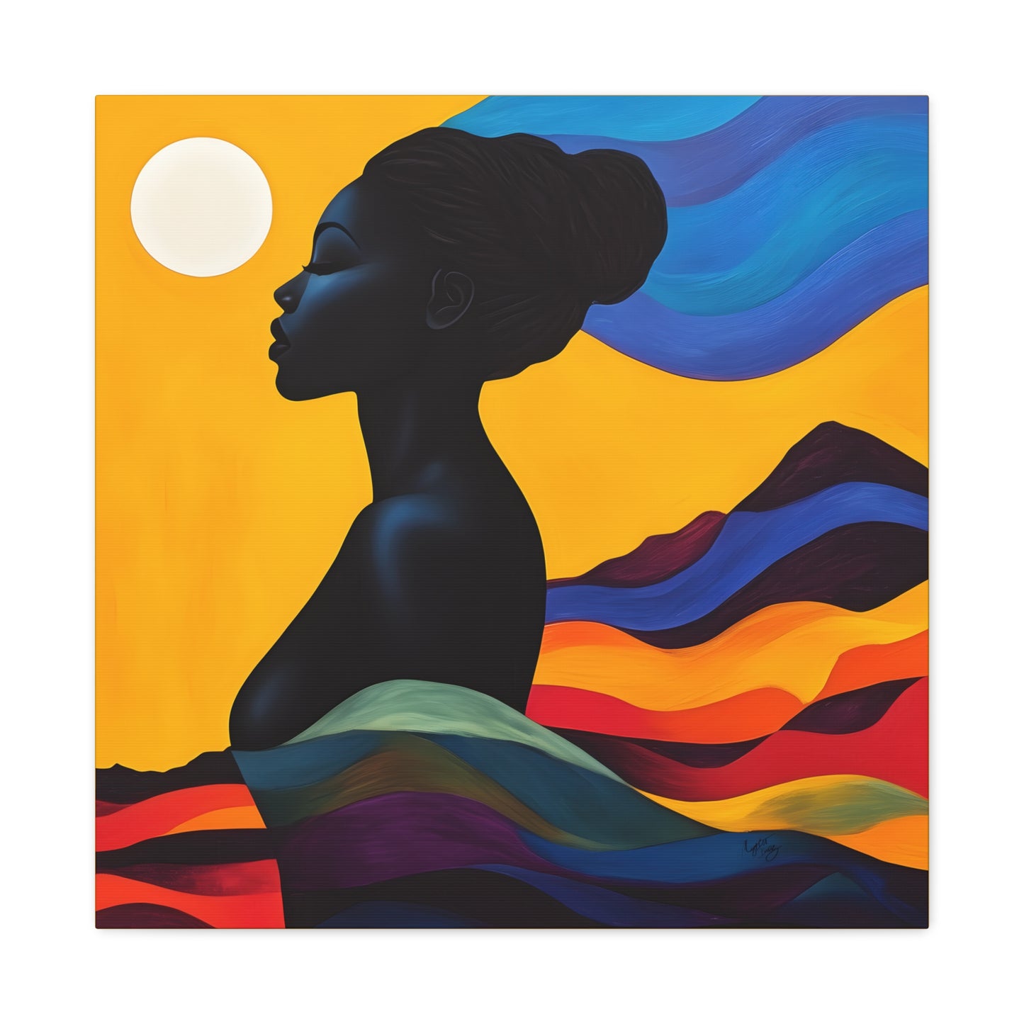 Serenity In Full Color Black Woman Art Canvas Wall Print