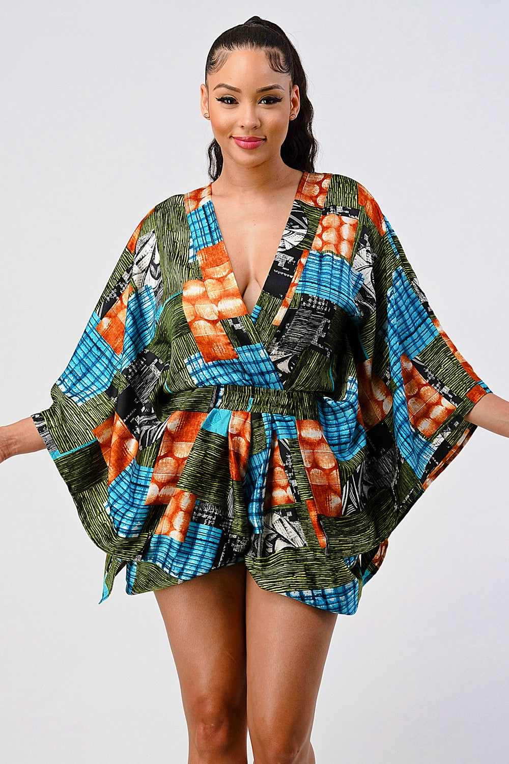 Trendy Vibrant Kimono Sleeve Romper