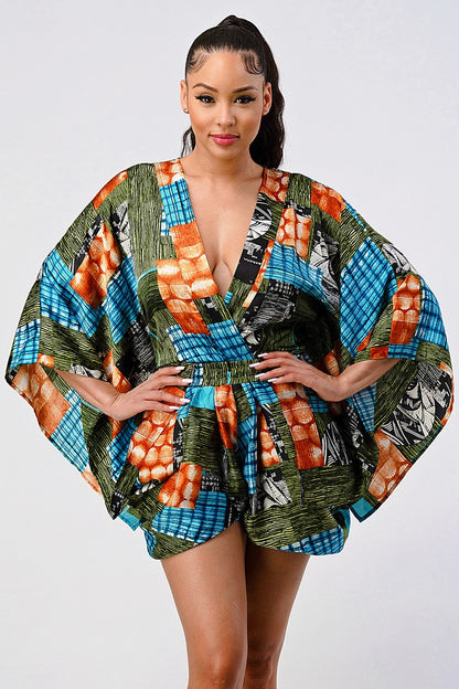 Trendy Vibrant Kimono Sleeve Romper