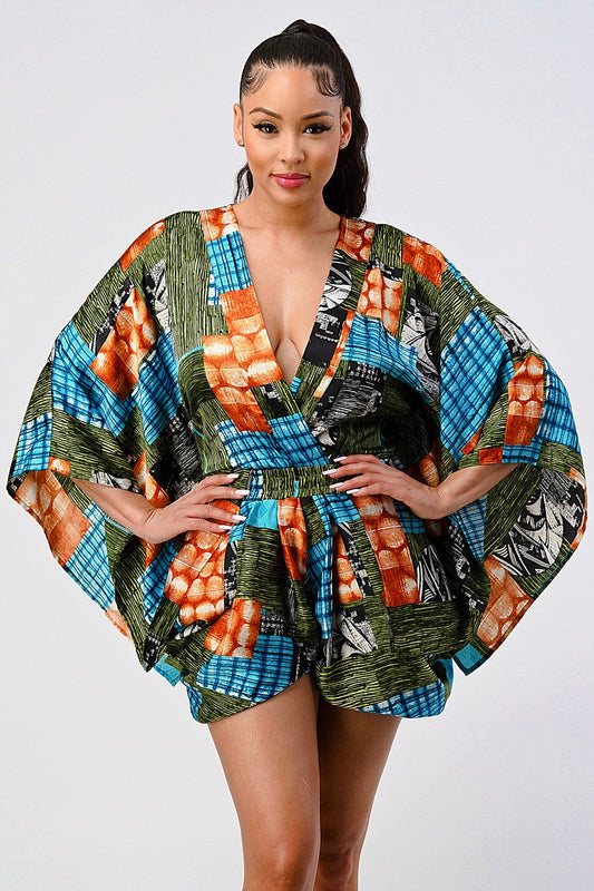 Trendy Vibrant Kimono Sleeve Romper