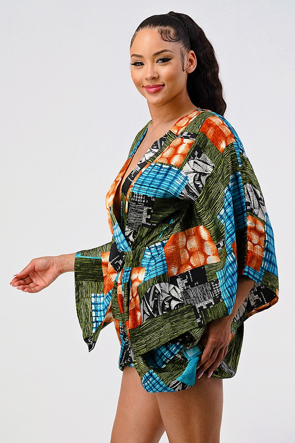 Trendy Vibrant Kimono Sleeve Romper