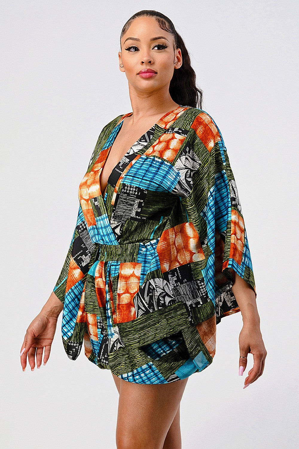 Trendy Vibrant Kimono Sleeve Romper