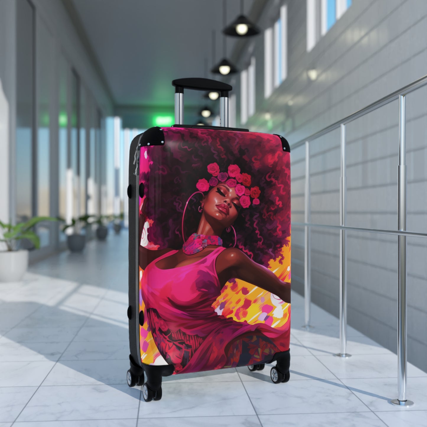 Movements In Pink Black Woman Art Hardshell Hardside Lockable Spinner Suitcase