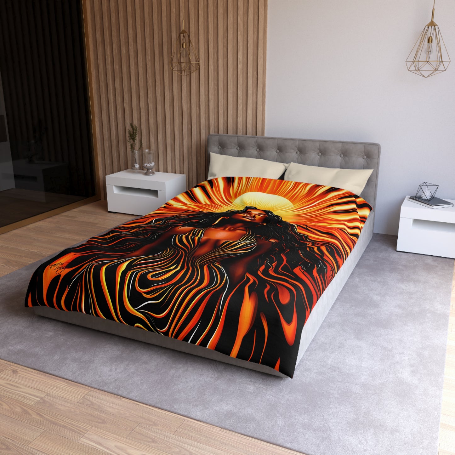 Beautiful Sunrising Black Woman Abstract Art Microfiber Duvet Cover