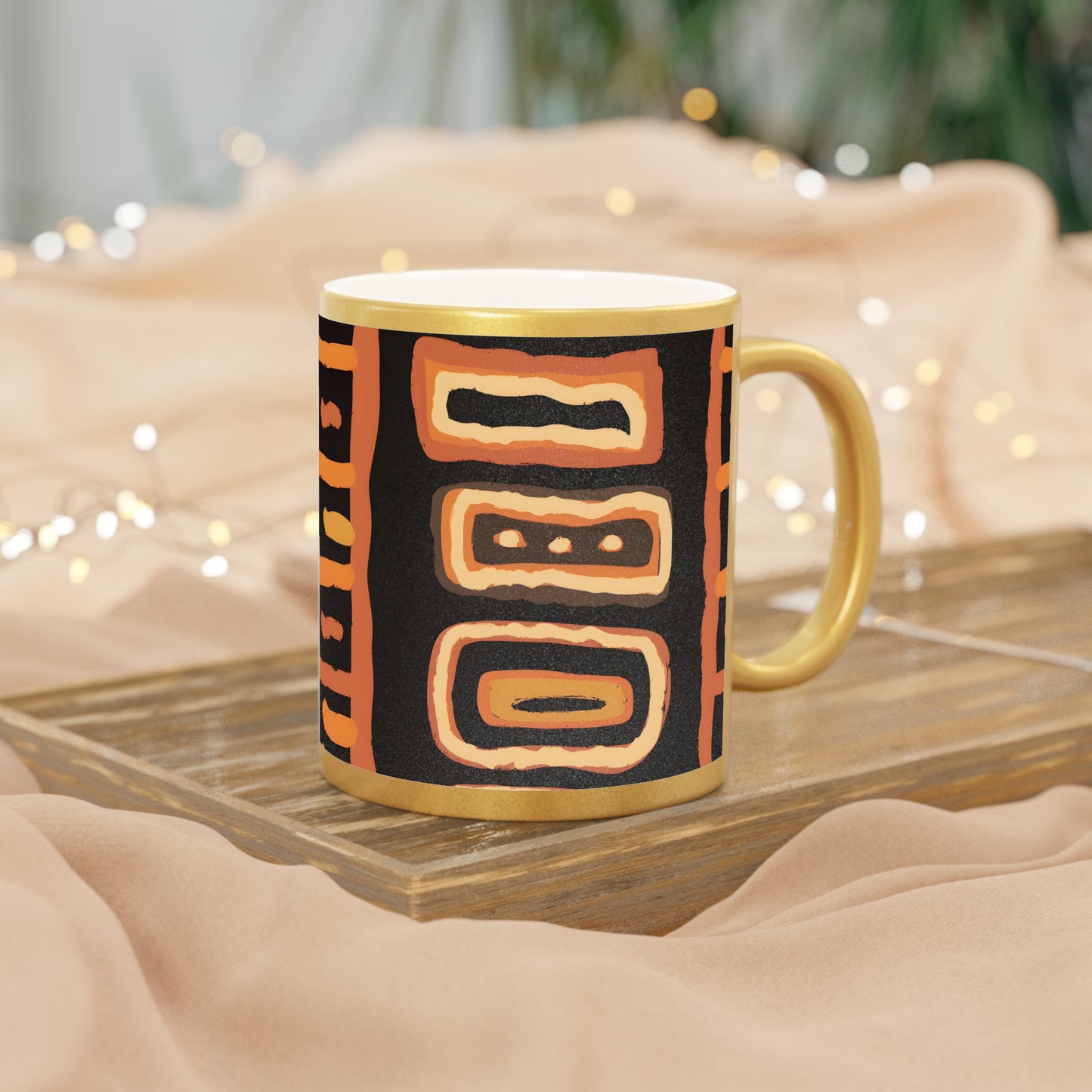 Afrocentric Abstract Print Gold Metallic Coffee Mug