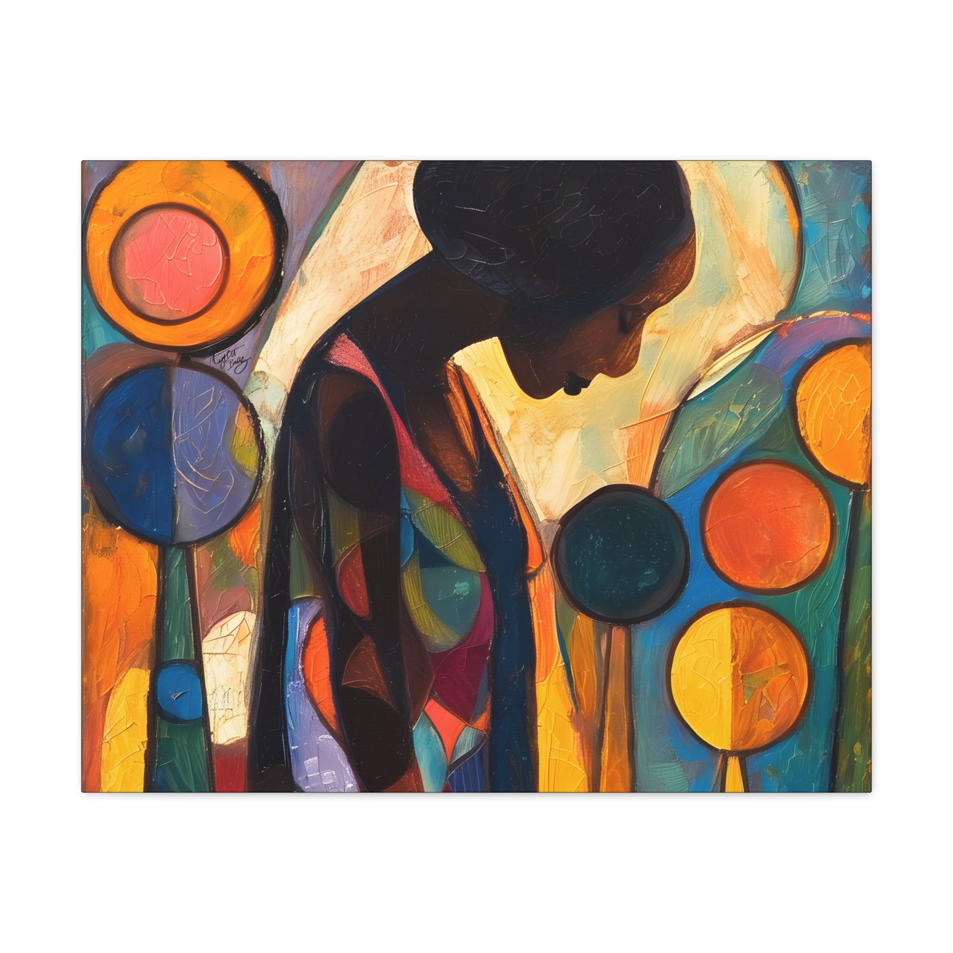 At Peace In Abstract Afrocentric Black Woman Abstract Art Canvas Wall Print - Xtreme Shopper