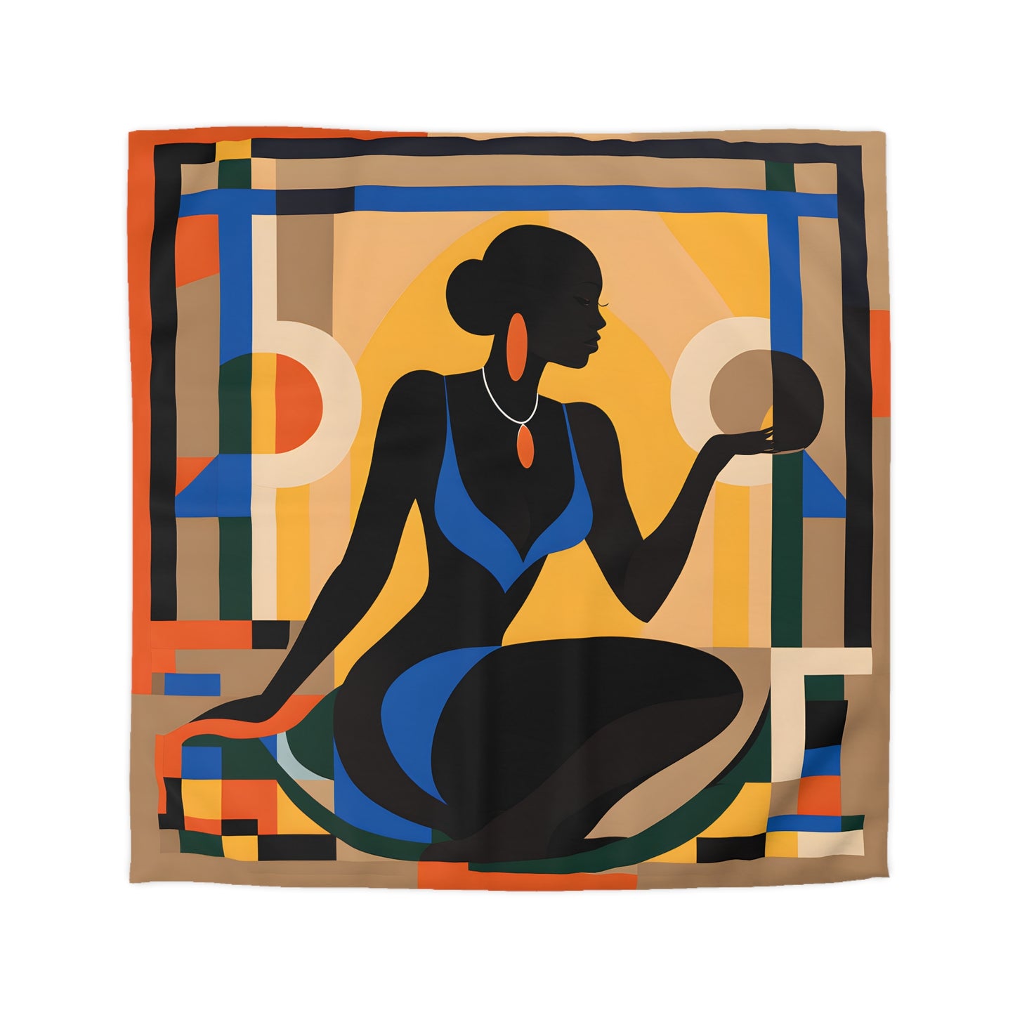 Rising Sun Black Woman Abstract Art Microfiber Duvet Cover