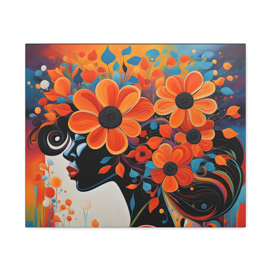 Flowery Thoughts Black Woman Art Canvas Wall Print