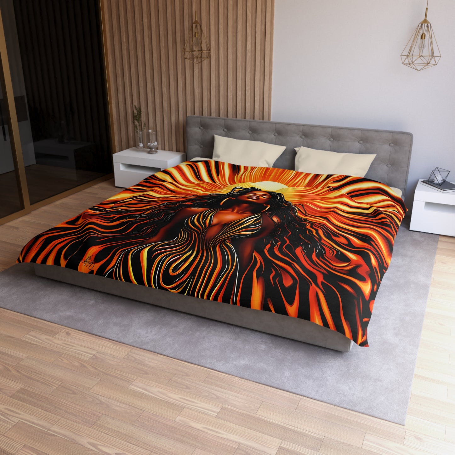 Beautiful Sunrising Black Woman Abstract Art Microfiber Duvet Cover