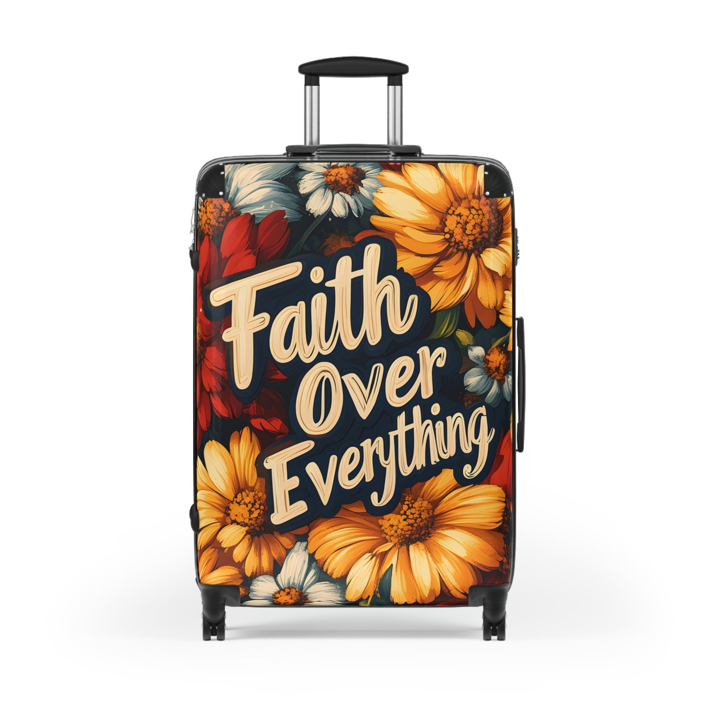 Faith Over Everything Spiritual Floral Art Hardshell Hardside Lockable Spinner Suitcase Luggage