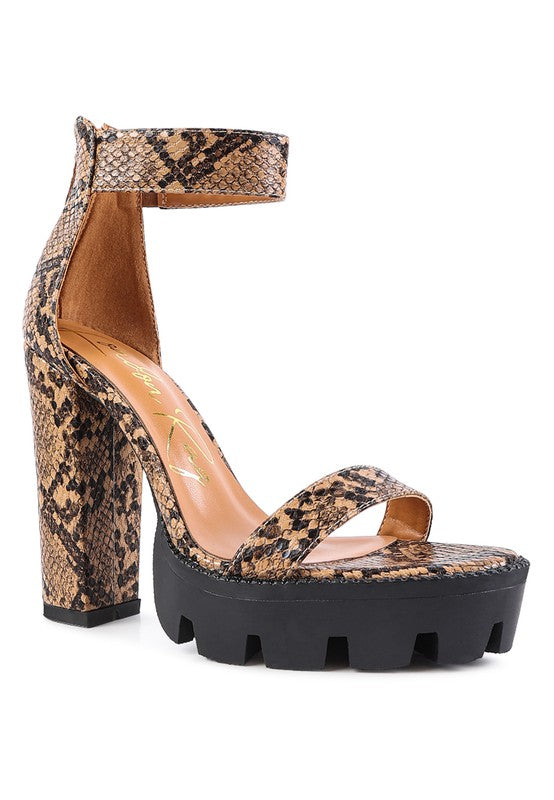 Trendy Snake Print Vegan Leather Lug Sole Sandals - Xtreme Shopper