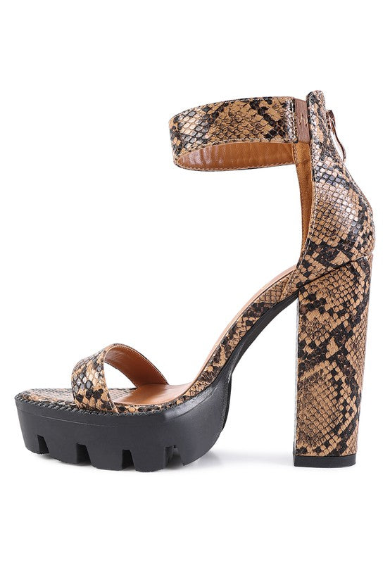 Trendy Snake Print Vegan Leather Lug Sole Sandals - Xtreme Shopper
